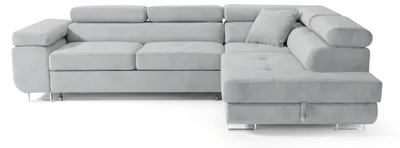 Produktbild von Ecksofa Luca L-Form Hellgrau Velour Schlaffunktion Bettkasten Wasserabweisend Rechte