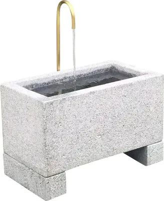 Immagine prodotto di Fontana da giardino, modello Salzburg, dimensioni approssimative: 60 x 72 x 35 cm, realizzata in granito e metallo, colore grigio/oro
