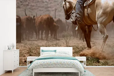 Produktbild von Fotobanner - Ein Cowboy auf seinem Pferd, das Vieh bewacht - Breite 360 cm x Höhe 240 cm