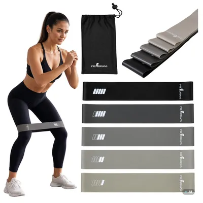 Obrázek produktu pro Sada odporových pásků, mini pásky, 5 kusů, 5–25 kg, fitness pásky, tréninkové pásky, gymnastické pásky, s úložným sáčkem