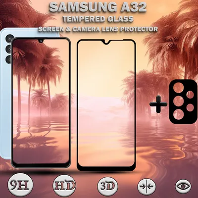 Produktbild von Samsung Galaxy A32 Displayschutzfolie und Objektivschutz aus 9H gehärtetem Glas