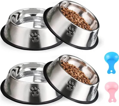 Produktbild von Katzennäpfe, Katzennapf-Set, 4er-Set, rutschfeste Katzennäpfe, Edelstahl, Futternäpfe, Katzenwassernäpfe, Wassernäpfe für Katzen und Welpen