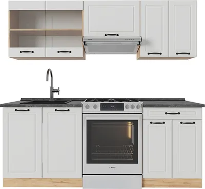 Produktbild von Küchenzeile Vicco R-Line Weiß Landhaus/Goldkraft Eiche 200 cm , AP Anthrazit, Model 53999