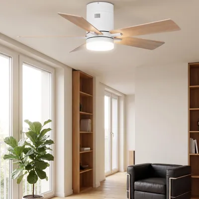 Obrázek produktu pro Stropní ventilátor INONEFT 32W s osvětlením a dálkovým ovládáním, LED stropní svítidlo o průměru 107 cm, 6 rychlostí, 3 teploty barvy, tichý DC motor, barva dřeva