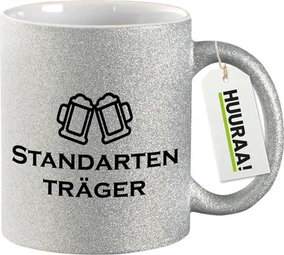 Produktbild von Huuraa Glitzertasse Standartenträger Schützenfest 330ml Silber Keramik Kaffeebecher Geschenkidee