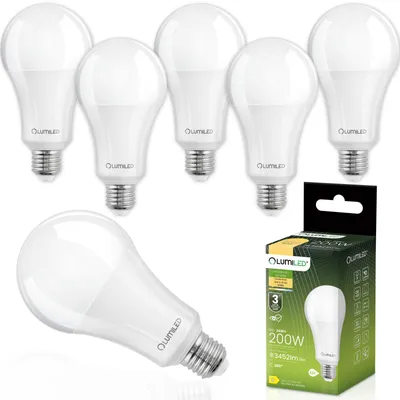 Obrázok produktu pre Sada 6 LED žiaroviek E27 A67, 24 W, náhrada za 200 W, 3452 lm, 3000 K (teplá biela), balenie 6 kusov, uhol vyžarovania 260°, nestmievateľné. Vhodné do obytných priestorov, kuchyne, chodby a kancelárie