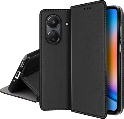 Zdjęcie produktu dla ETUI SKÓRZANE do XIAOMI REDMI 13C MAGNETYCZNE BOOK CASE TOKRA SZKŁO 9H