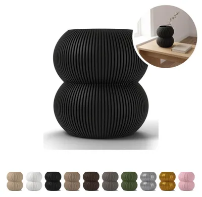 Immagine prodotto di Vaso decorativo Bubble 14,3 cm, rigato in PLA, due sfere su base ad anello – Nero