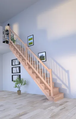 Zdjęcie produktu dla Schody drewniane Lindos (buk) o prostej konstrukcji-100 cm-drewno-balustrady ze stali nierdzewnej-z podstopnicami