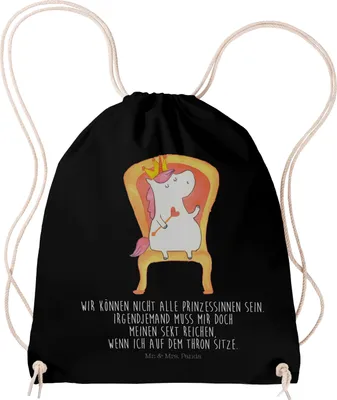 Produktbild von Mr. & Mrs. Panda Jutebeutel Einhorn Prinzessin - Schwarz - Geschenk, Sportbeutel, Geburtstag, Geburtstagsgeschenk, wander rucksack, Monat, Kleiner, Unicorn, Turnbeutel