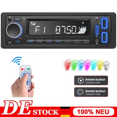 Image de Autoradio Bluetooth 5.0, radio de voiture FM/AM/7 couleurs avec Bluetooth mains libres, autoradio 1Din avec 2USB/AUX/SD/MP3 Player télécommande,