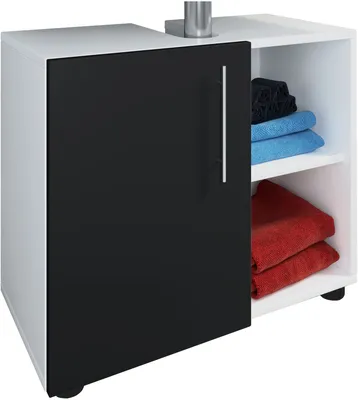 Immagine prodotto di Mobile lavabo in legno | Armadio bagno | Dimensioni: H. 51 x W. 60 x D. 30 cm | 1 porta girevole | 2 scaffali aperti | mobili da bagno moderni - Flandu lll