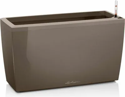 Zdjęcie produktu dla Sadzarka LECHUZA CARARO Premium Taupe wysoki połysk | sadzarka z systemem nawadniania i kółkami | powierzchnia wysoki połysk | 75 x 30 x 42,5 cm | 18804