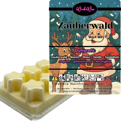 Produktbild von WonderWax Duftwachs Weihnachten Wax Melts für Duftlampe, 6 Sterne Duftmelt Wachsmelt Sojawachs Duftwachs Würfel für Raumdüfte, Wachs Duftöl Winter Indoor Schmelzen für Aromalampe Zauberwald