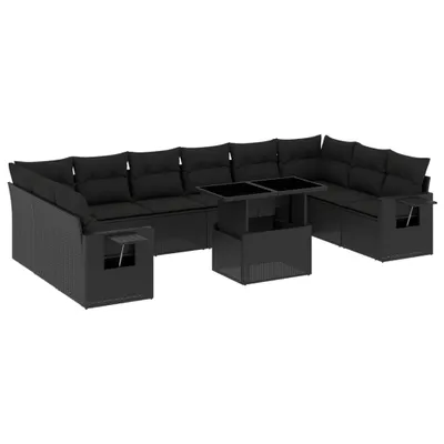 Produktbild von Modulares Garten-Sofaset, 11-tlg. Loungemöbel mit verstellbarem Tisch, Poly Rattan, pulverbeschichteter Stahl, Schwarz, inkl. Kissen