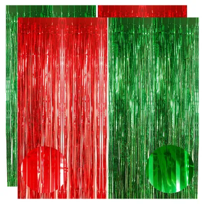Lametta-Vorhang 4er-Set Rot & Grün 1x2,5 m Glitter