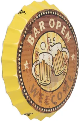 Produktbild von Blechschild Kronkorken Bar Open Welcome 33 cm Durchmesser cm Deko Schild mit Aufdruck Aufschrift