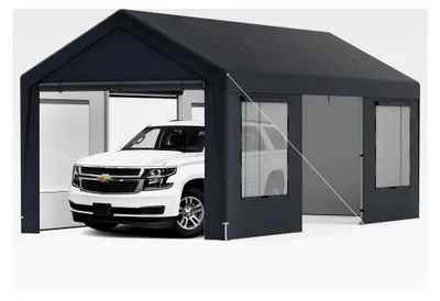 Produktbild von Garagenzelt 5,95 x 3 m, großes Carport mit 8 abnehmbaren Seitenwänden und PE-Abdeckung, Unterstand für Lager, Weidezelt für Auto, LKW und Boote