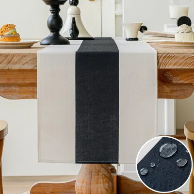 Produktbild von Tischläufer Wasserabweisend Leinen 33 x 120 cm Schwarz