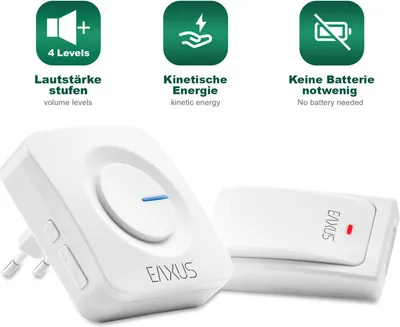 Produktbild von EAXUS® Funk Türklingel Set mit 36 Melodien | LED Türglocke Gong Kabellos Stecker Keine Batterien notwendig✔Lautstärkeregler✔Wasserdicht✔
