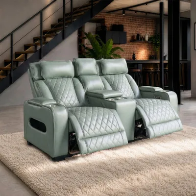 Produktbild von riess-ambiente 2er Kinosessel HOLLYWOOD salbei Kunstleder elektrisch Relaxfunktion Getränkehalter USB-Anschlüsse