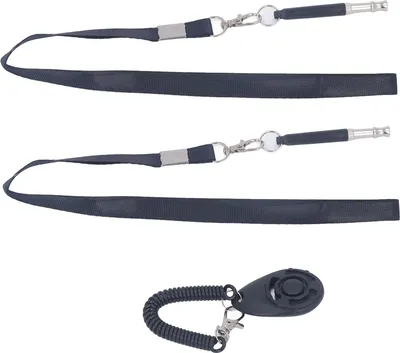 Produktbild von 2-teilige Hundepfeife, schwarz, 7,6 cm lang, verstellbare Tonhöhe, starkes Metall, geräuschlos, mit Umhängeband für Rückruftraining