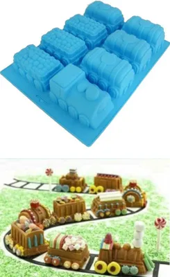 Produktbild von GKA 3D Silikon Backform Silikonform Silikonbackform Zug mit Lok und 7 Waggons Kuchenform Backen 27 cm