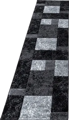Produktbild von Teppich Läufer Wohnzimmer Schwarz 80x300 Kariertes Design aus Polypropylen