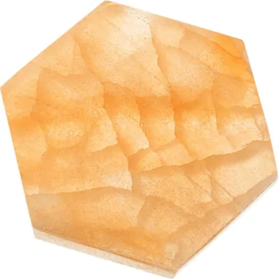 Produktbild von Pfirsich Selenit Sechseck Platte 9,5cm – Handgeschnitzte Platte für Meditation