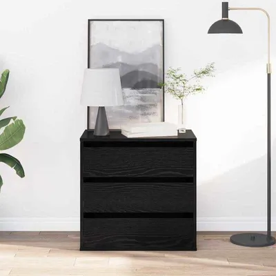 Immagine prodotto di Mobiletto contenitore nero in legno di quercia - 60x41x58 cm - 3 cassetti - Con serratura - Mobiletto a pavimento