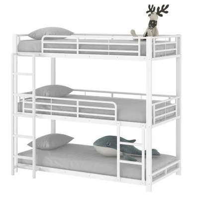 Produktbild von Bettgestell Metallbett,Etagenbett,Eisenbett, Dreifach-Etagenbett für Kinder, Jugendliche und Erwachsene, Weiß
