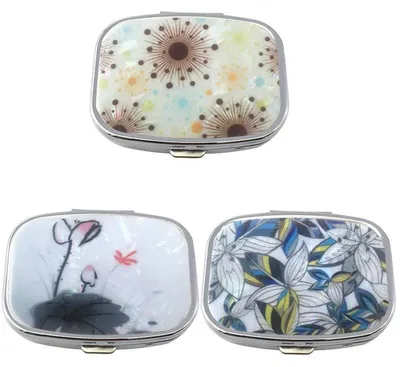 Image de Boîte à pilules en métal avec miroir, 2 compartiments, portable
