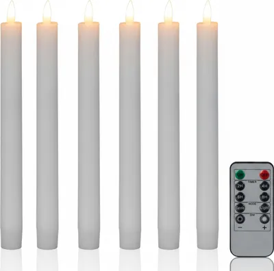 Produktbild von Relaxdays LED Stabkerzen, 6er Set, mit Fernbedienung, Timer & flackernder Flamme, Echtwachs, flammenlose Kerzen, weiß