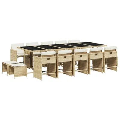 Produktbild von 15-tlg. Garten-Essgruppe mit Kissen Beige Poly Rattan