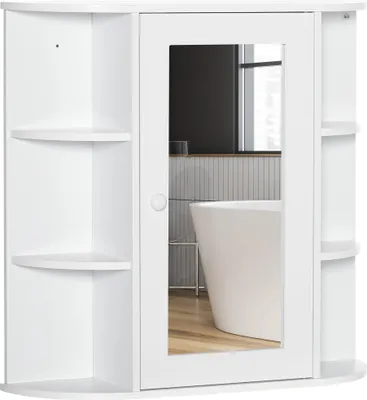 Zdjęcie produktu dla Szafka łazienkowa z lustrem HOMCOM, szafka łazienkowa z drzwiami lustrzanymi, szafka łazienkowa z otwartymi półkami, szafka wisząca, biała, 66 x 17 x 63 cm