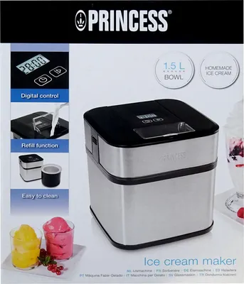 Obrázok produktu pre Princess 282605, Kompresorový výrobník zmrzliny, 1,5 L, 1 misky/misiek, Čierna, Nerezová oceľ, 20 min, LCD
