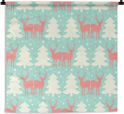 Produktbild von MuchoWow® Wandteppich Wandbehang Hirsche - Muster - Rosa 60x60 cm Tapisserie Dekoration Wandtuch - Dekorationen - Wand Decke