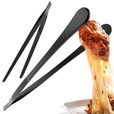 Immagine prodotto di Pinze da cucina in acciaio inossidabile, set da 2 pezzi, nere - Pinze da cucina rotonde e a punta