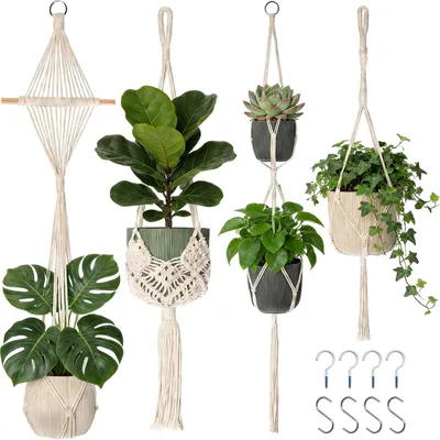 Produktbild von Pflanzenhänger Blumenampel Makramee - Baumwolle - Set mit 4 Stück - 81, 104 und 122 cm - Boho