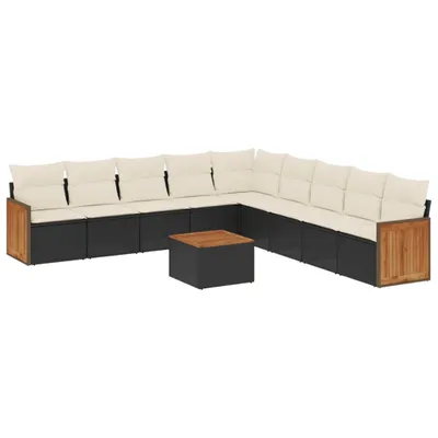 Produktbild von vidaXL 10-tlg. Garten-Sofagarnitur mit Kissen Schwarz Poly Rattan