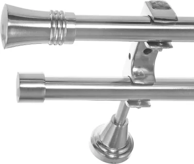 Produktbild von Edelstahl Look Gardinenstange Ø 20mm Wandträger 2-läufig zweiläufig Wandbefestigung Knauf H60 E86E30 RR
