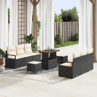 Image de Maison Exclusive - Salon de jardin avec coussins 9 pièces Noir Polyrotin