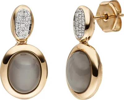 Produktbild von JOBO Ohrstecker 585 Gold Rotgold 2 Mondstein Cabochons 32 Diamanten Brillanten