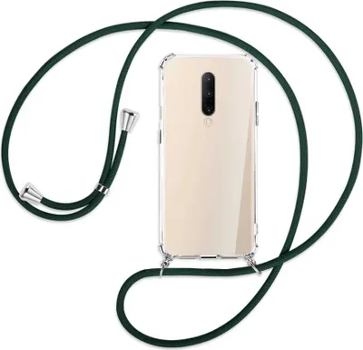 Produktbild von Handykette Backcover-Schutzhülle mit Band (Metall silberfarben) für OnePlus 7 Pro - dunkelgrün