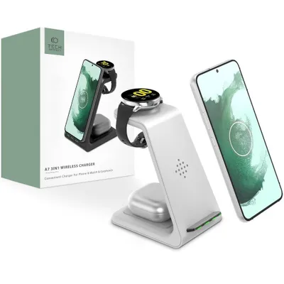 Obrázek produktu pro Tech-Protect A7 bezdrátová nabíječka na mobil / AirPods / Galaxy Watch, bíla