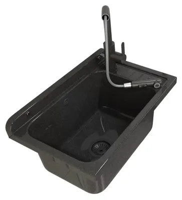 Immagine prodotto di Granitan | Lavello da lavoro - MONZA - con rubinetto estraibile - con sifone - Nero - 58 x 38 cm - per lavanderia e garage