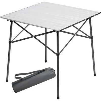 Image de Table de camping pliante, plateau en aluminium, dimensions 70x70x67 cm, couleur blanche, avec sac de transport