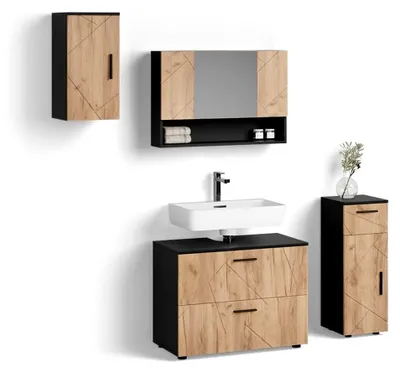 Produktbild von Badmöbel-Set Ronco, Goldkraft Eiche/Anthrazit, 4 Teile