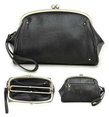 Produktbild von Kontaktverschluss-Clutch für Damen, aus Leder, mit Klippverschluss, Handgelenktasche, Vintage-Handtasche, Abendtasche