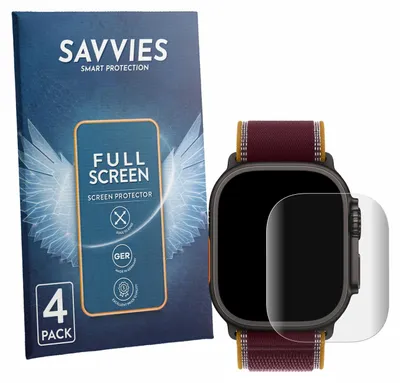 Produktbild von 4x Savvies Fullscreen Schutzfolie für Apple Watch Ultra 4 (49 mm) Displayschutz Folie Fullcover Klar Transparent